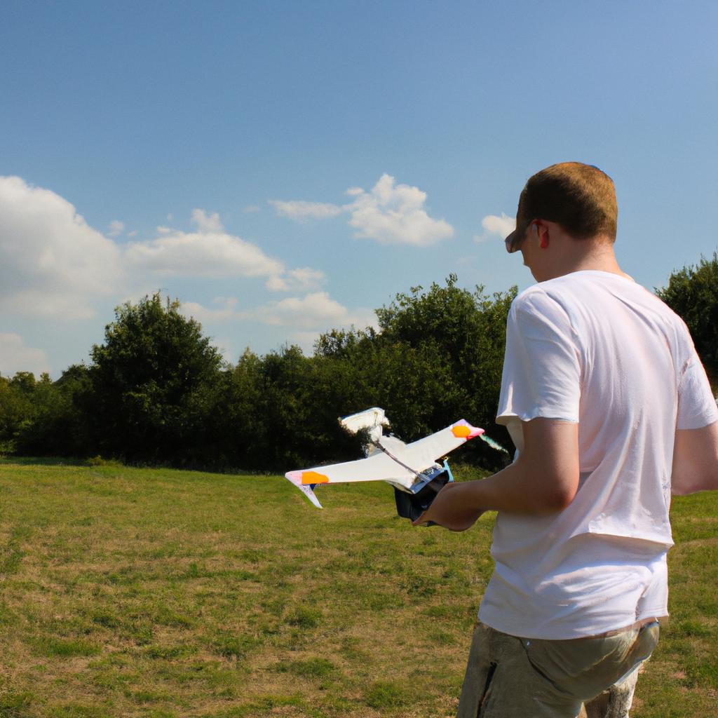 Person flying remote control plane