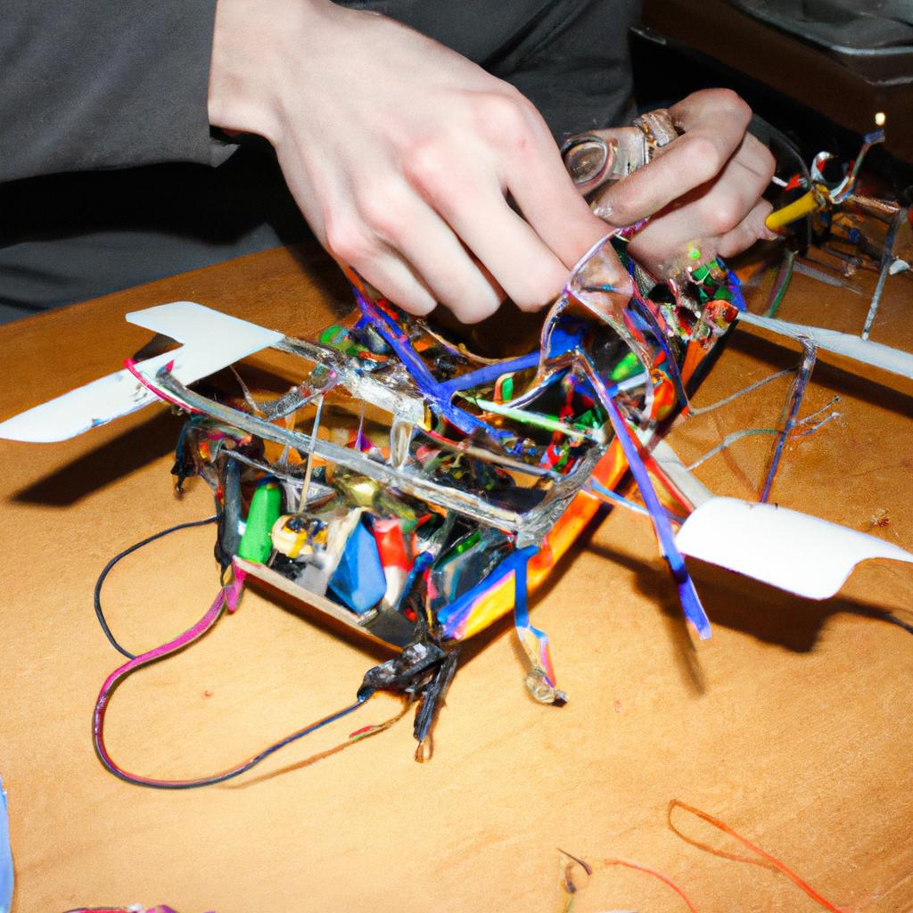 Person inspecting RC plane wiring