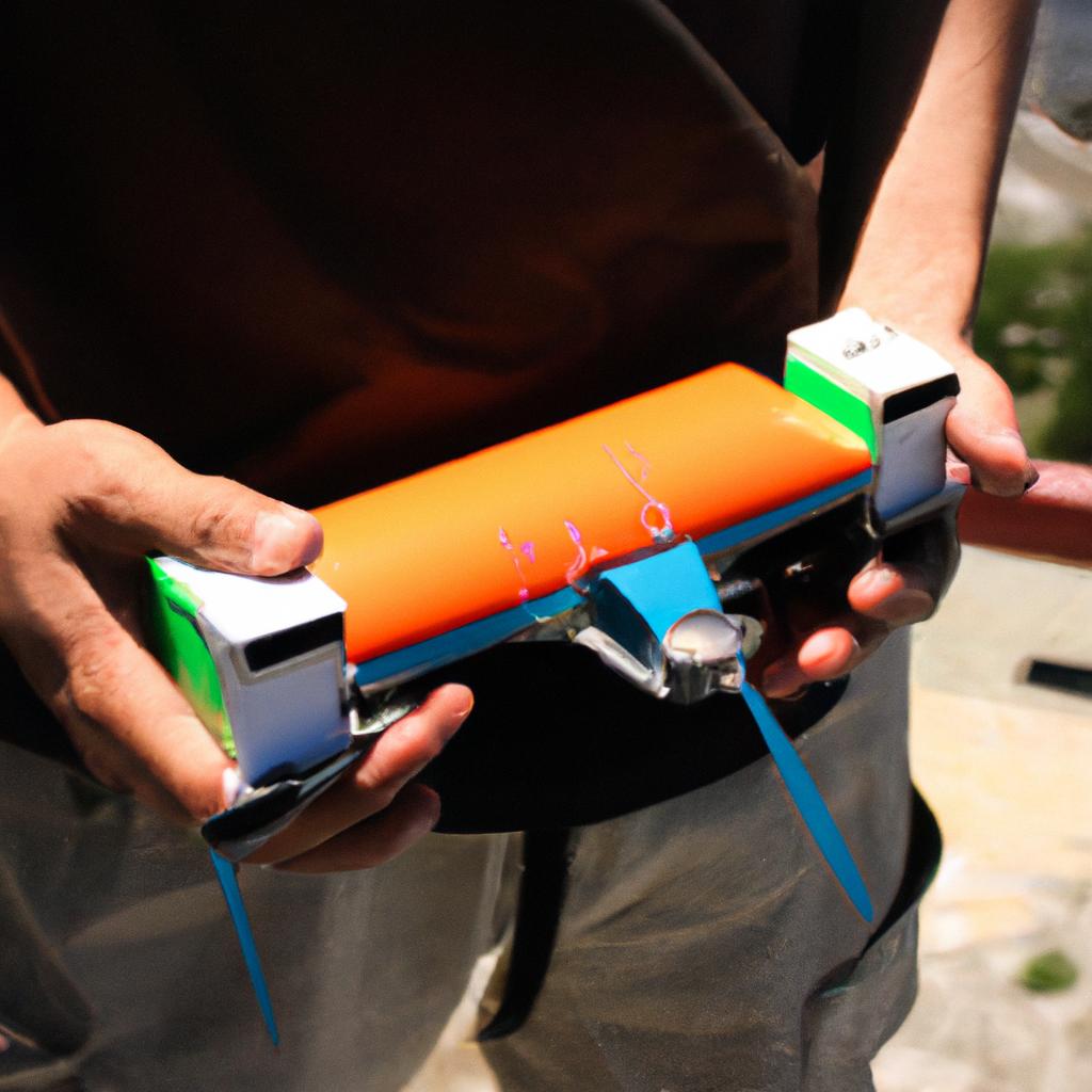 Person holding RC plane battery