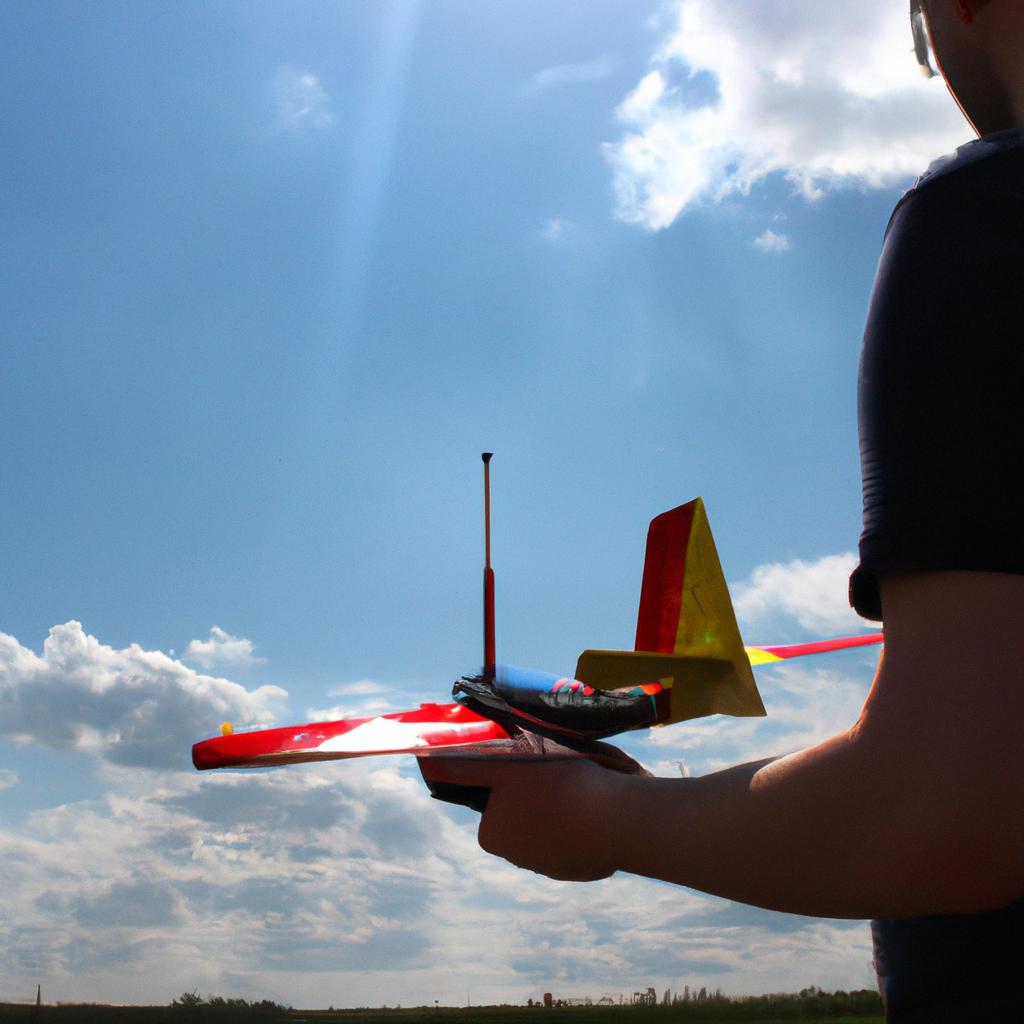 Person flying RC plane outdoors