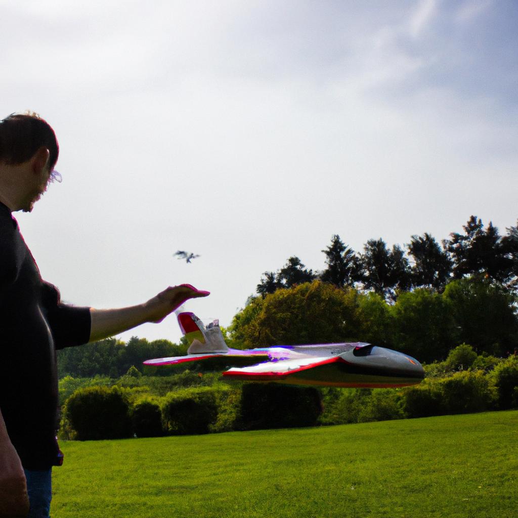 Person flying RC plane outdoors